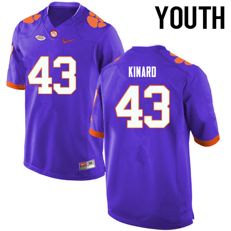 Youth Clemson Tigers #43 Terry Kinard College Football Jerseys-Purple - Click Image to Close